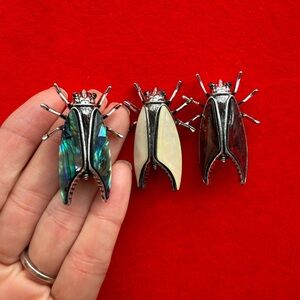 Trio of Insect Brooches with Colorful Wings